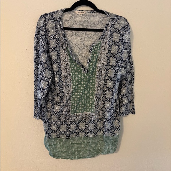 Lucky Brand Tops - Lucky Brand Blue & Green Mixed-Print V-Neck Tunic